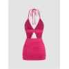 imageMakeMeChic Womens Y2K Skirt Set Leopard Print Tie Back Halter Crop Top and Ruched Mini Skirt Outfits SetHot Pink