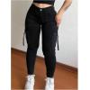 imageMakeMeChic Womens Zipper Fly Cargo Jeans Skinny Y2K Denim Pants Teousers with PocketsBlack