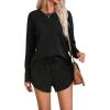 imageMakeMeChic Womens Casual 2 Piece Outfits Round Neck Long Sleeve Sweatshirt and Track Shorts SetBlack