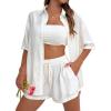 imageMakeMeChic Womens Casual 2 Piece Outfits Short Sleeve Button Down Blouse and Short SetWhite a