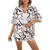 imageMakeMeChic Womens Casual 2 Piece Outfits Short Sleeve Button Down Blouse and Short SetWhite and Black