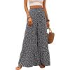 imageMakeMeChic Womens Floral High Waisted Ruffle Wide Leg Pants Boho Summer Beach Palazzo PantsBlack