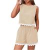 imageMakeMeChic Womens Summer Two Piece Outfits Colorblock Scallop Trim Sleeveless Tank Top and Wide Leg Shorts SetsApricot