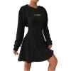 imageMakeMeChic Womens Two Piece Outfits Rib Knit Hooded Long Sleeve Crop Top and Flared Short Tank Dress SetBlack