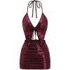 imageMakeMeChic Womens Y2K Skirt Set Leopard Print Tie Back Halter Crop Top and Ruched Mini Skirt Outfits SetBurgundy a