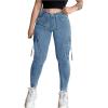 imageMakeMeChic Womens Zipper Fly Cargo Jeans Skinny Y2K Denim Pants Teousers with PocketsLight Wash