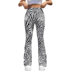 imageMakeMeChic Womens Leopard Pants Cheetah Print Pants Leggings Y2k High Waisted Bell BottomBlack