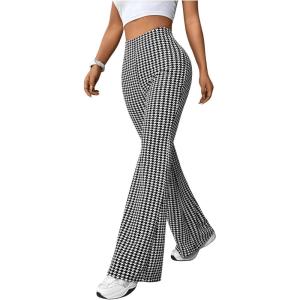 imageMakeMeChic Womens Leopard Pants Cheetah Print Pants Leggings Y2k High Waisted Bell BottomBlack and White