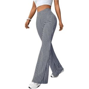 imageMakeMeChic Womens Leopard Pants Cheetah Print Pants Leggings Y2k High Waisted Bell BottomBlue
