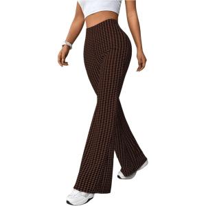 imageMakeMeChic Womens Leopard Pants Cheetah Print Pants Leggings Y2k High Waisted Bell BottomBrown