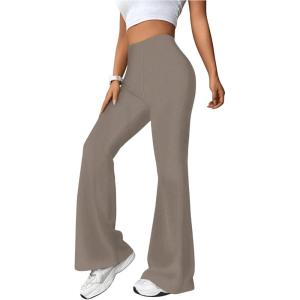 imageMakeMeChic Womens Leopard Pants Cheetah Print Pants Leggings Y2k High Waisted Bell BottomKhaki Solid