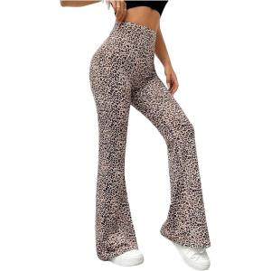 imageMakeMeChic Womens Leopard Pants Cheetah Print Pants Leggings Y2k High Waisted Bell BottomMulticolor