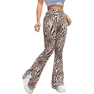 imageMakeMeChic Womens Leopard Pants Cheetah Print Pants Leggings Y2k High Waisted Bell BottomZebra Brown