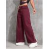 imageMakeMeChic Womens Denim Raw Wide Leg Trousers Straight Loose Baggy Y2K Jeans with PocketBurgundy