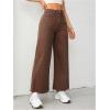 imageMakeMeChic Womens Denim Raw Wide Leg Trousers Straight Loose Baggy Y2K Jeans with PocketCoffee Brown