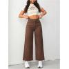 imageMakeMeChic Womens Denim Raw Wide Leg Trousers Straight Loose Baggy Y2K Jeans with PocketCoffee Brown