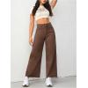 imageMakeMeChic Womens Denim Raw Wide Leg Trousers Straight Loose Baggy Y2K Jeans with PocketCoffee Brown
