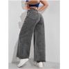 imageMakeMeChic Womens Denim Raw Wide Leg Trousers Straight Loose Baggy Y2K Jeans with PocketDark Grey