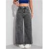 imageMakeMeChic Womens Denim Raw Wide Leg Trousers Straight Loose Baggy Y2K Jeans with PocketDark Grey
