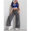 imageMakeMeChic Womens Denim Raw Wide Leg Trousers Straight Loose Baggy Y2K Jeans with PocketDark Grey