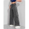 imageMakeMeChic Womens Denim Raw Wide Leg Trousers Straight Loose Baggy Y2K Jeans with PocketDark Grey