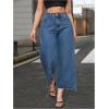 imageMakeMeChic Womens Denim Raw Wide Leg Trousers Straight Loose Baggy Y2K Jeans with PocketDark Wash
