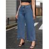 imageMakeMeChic Womens Denim Raw Wide Leg Trousers Straight Loose Baggy Y2K Jeans with PocketDark Wash