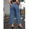 imageMakeMeChic Womens Denim Raw Wide Leg Trousers Straight Loose Baggy Y2K Jeans with PocketDark Wash