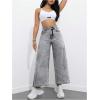 imageMakeMeChic Womens Denim Raw Wide Leg Trousers Straight Loose Baggy Y2K Jeans with PocketGrey