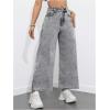imageMakeMeChic Womens Denim Raw Wide Leg Trousers Straight Loose Baggy Y2K Jeans with PocketGrey