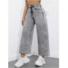 imageMakeMeChic Womens Denim Raw Wide Leg Trousers Straight Loose Baggy Y2K Jeans with PocketGrey