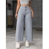 imageMakeMeChic Womens Denim Raw Wide Leg Trousers Straight Loose Baggy Y2K Jeans with PocketLight Grey