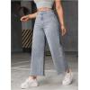 imageMakeMeChic Womens Denim Raw Wide Leg Trousers Straight Loose Baggy Y2K Jeans with PocketLight Grey