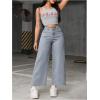 imageMakeMeChic Womens Denim Raw Wide Leg Trousers Straight Loose Baggy Y2K Jeans with PocketLight Grey