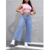 imageMakeMeChic Womens Denim Raw Wide Leg Trousers Straight Loose Baggy Y2K Jeans with PocketMedium Wash