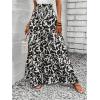 imageMakeMeChic Womens Floral Wide Leg Trousers Elastic High Waist Frill Trim Loose Long Palazzo PantsBlack