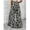imageMakeMeChic Womens Floral Wide Leg Trousers Elastic High Waist Frill Trim Loose Long Palazzo PantsBlack