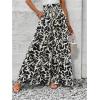 imageMakeMeChic Womens Floral Wide Leg Trousers Elastic High Waist Frill Trim Loose Long Palazzo PantsBlack