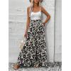 imageMakeMeChic Womens Floral Wide Leg Trousers Elastic High Waist Frill Trim Loose Long Palazzo PantsBlack