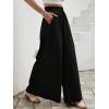 imageMakeMeChic Womens Floral Wide Leg Trousers Elastic High Waist Frill Trim Loose Long Palazzo PantsBlack a