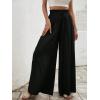 imageMakeMeChic Womens Floral Wide Leg Trousers Elastic High Waist Frill Trim Loose Long Palazzo PantsBlack a