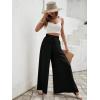 imageMakeMeChic Womens Floral Wide Leg Trousers Elastic High Waist Frill Trim Loose Long Palazzo PantsBlack a