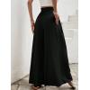 imageMakeMeChic Womens Floral Wide Leg Trousers Elastic High Waist Frill Trim Loose Long Palazzo PantsBlack a