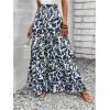 imageMakeMeChic Womens Floral Wide Leg Trousers Elastic High Waist Frill Trim Loose Long Palazzo PantsBlue