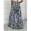 imageMakeMeChic Womens Floral Wide Leg Trousers Elastic High Waist Frill Trim Loose Long Palazzo PantsBlue
