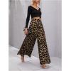 imageMakeMeChic Womens Leopard Print Wide Leg Palazzo Pants Straight Loose Long TrousersMulticolor