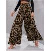 imageMakeMeChic Womens Leopard Print Wide Leg Palazzo Pants Straight Loose Long TrousersMulticolor