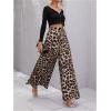 imageMakeMeChic Womens Leopard Print Wide Leg Palazzo Pants Straight Loose Long TrousersMulticolor B