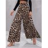 imageMakeMeChic Womens Leopard Print Wide Leg Palazzo Pants Straight Loose Long TrousersMulticolor B