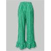 imageMakeMeChic Womens Y2K Gingham Wide Leg Pants Elastic Waist Ruffle Hem Loose Trousers LoungewearDark Green